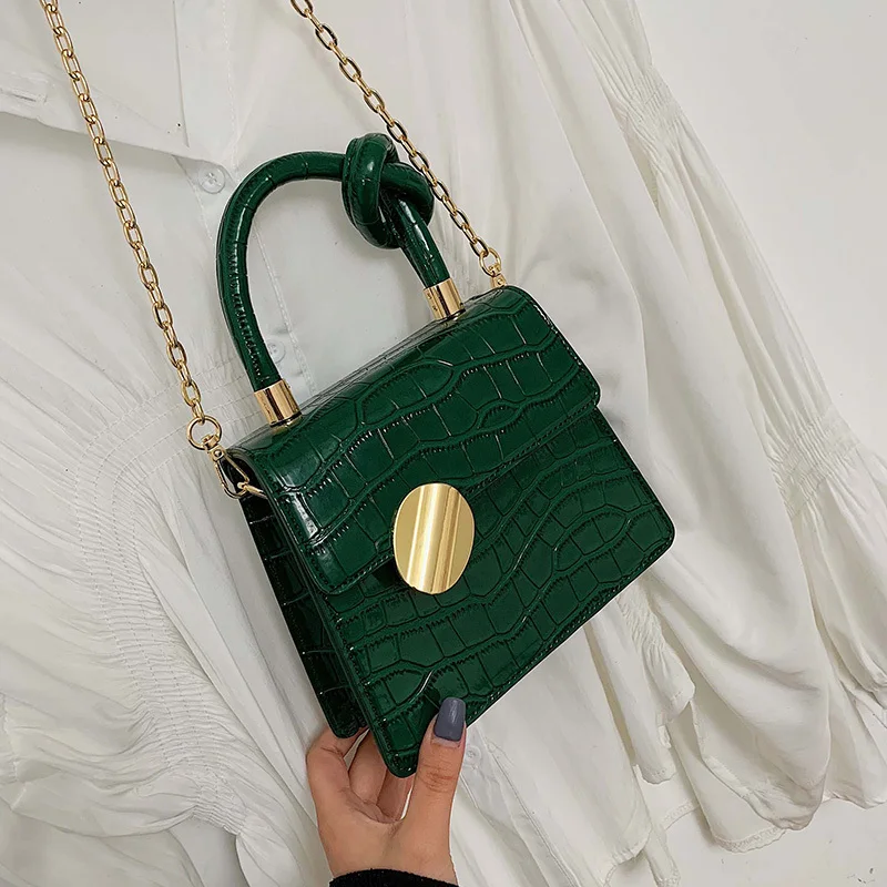 Big Green Качественные с каменным узором кожаные сумки через плечо для женщин дизайнерские маленькие сумки на цепочке сумка через плечо мини-кошельки Ручная сумка - Цвет: Big Green