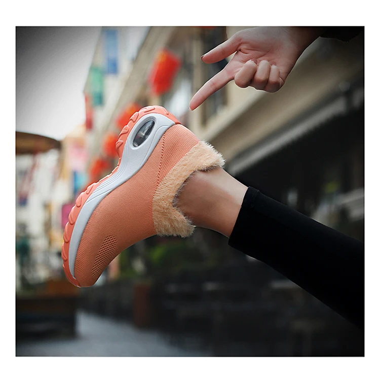 Winter Sneakers Womens Shoes Flats Platform Boots Plush Warm Walking Boots Flyknit Footwear Female Wedge Shoes Big Size 42