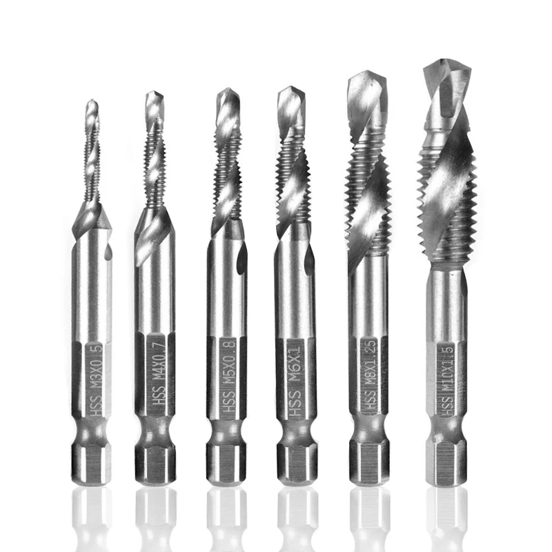 Thread Tap Set Hex Shank Screw Tap Drill Bit HSS Compound Taps Metric