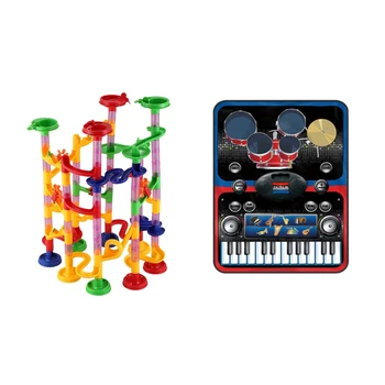 

105 Pieces Fun Construction Track Building Blocks Building Games with 2 in 1 Children's Electric Dance Mat