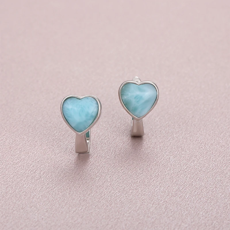 2021 Simple Fashion Geometric LOVE Charm 925 Sterling Silver Jewelry Gift Classic Natural Precious Larimar Earrings for Women 