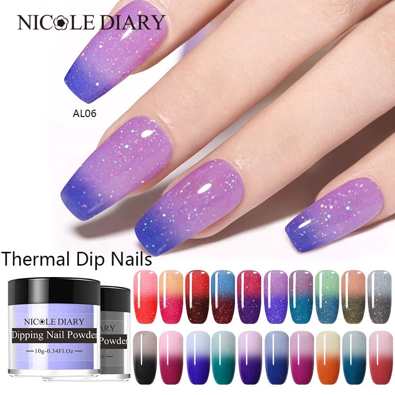 Порошок для ногтей NICOLE DIARY с термальным блеском блестящий блеск меняющий цвет