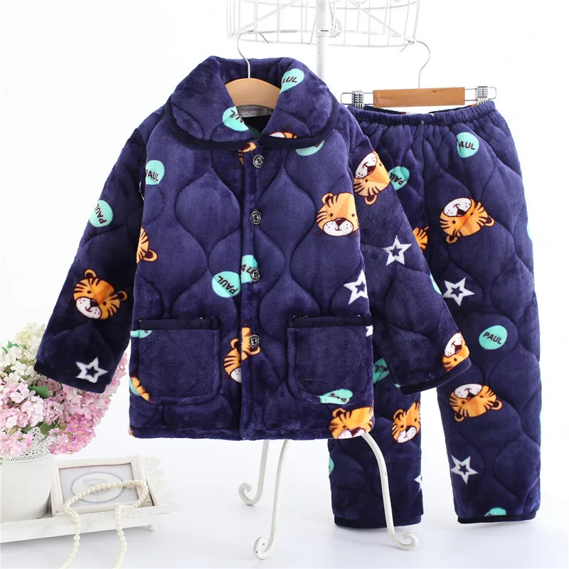 Winter Thick Cotton Flannel Coral Wool Warm Kids Baby Girls Boys Pajamas Sets Children Clothing Set Animal |