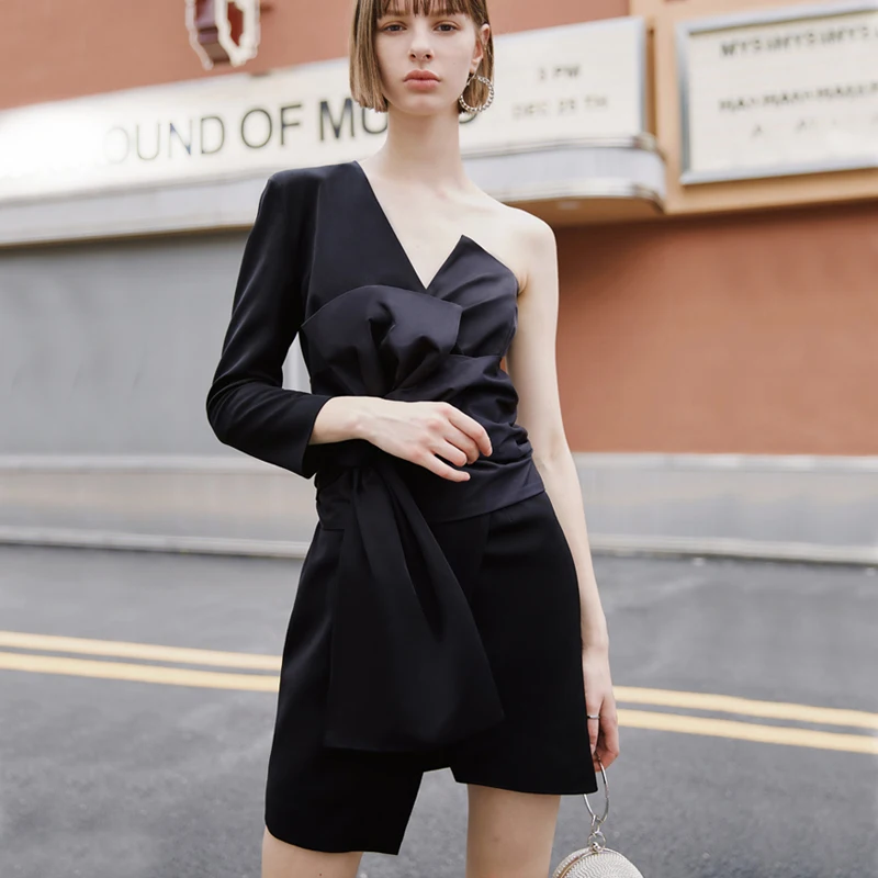 AEL Черное Мини-Платье асимметричное сексуальное с глубоким v-образным вырезом Летняя женская одежда женская повседневная одежда
