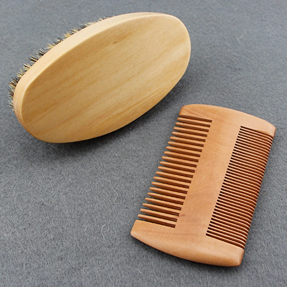 Bàn Chải Râu Gỗ Lông Heo Rừng Mềm Tự Nhiên Bộ Lược Chải Râu, Dụng Cụ Cạo Râu Thợ Làm Tóc Cho Nam, Bộ Lược Chải Ria Mép Có Túi