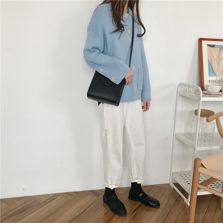 Ulzzang, студенческий стиль, шикарный некрупный Кардиган для девочек, вязаный свитер, женские свитера, Kawaii, Женская Корейская одежда Harajuku, женская одежда