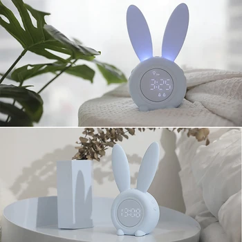 Cute Bunny Ear LED Digital Alarm Clock Electronic USB Sound Control Rabbit Night Lamp Desk Clock Home Decoration 1