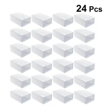 

24Pcs 33x23x13cm Dustproof Shoes Case Thicken Shoes Box Drawer Style Shoe Storage Box For Home Shoe Storage(White)
