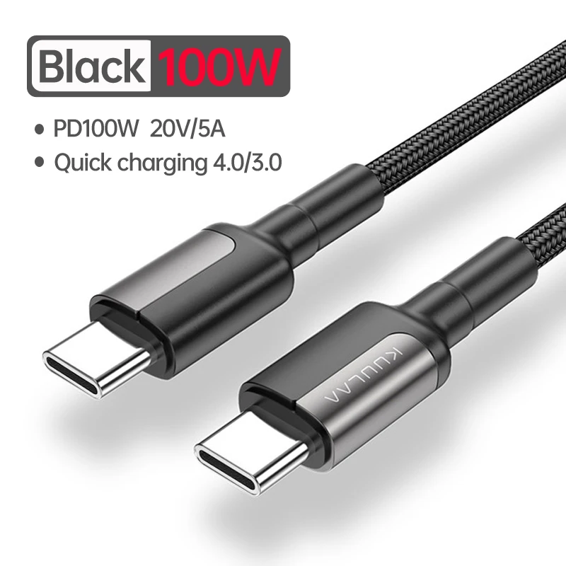 mobile phone cables KUULAA 100W USB C to USB Type C Cable USBC PD 5A Fast Charger Cord USB-C Type-c Cable for Samsung S20 MacBook iPad Huawei Xiaomi android charger cord Cables