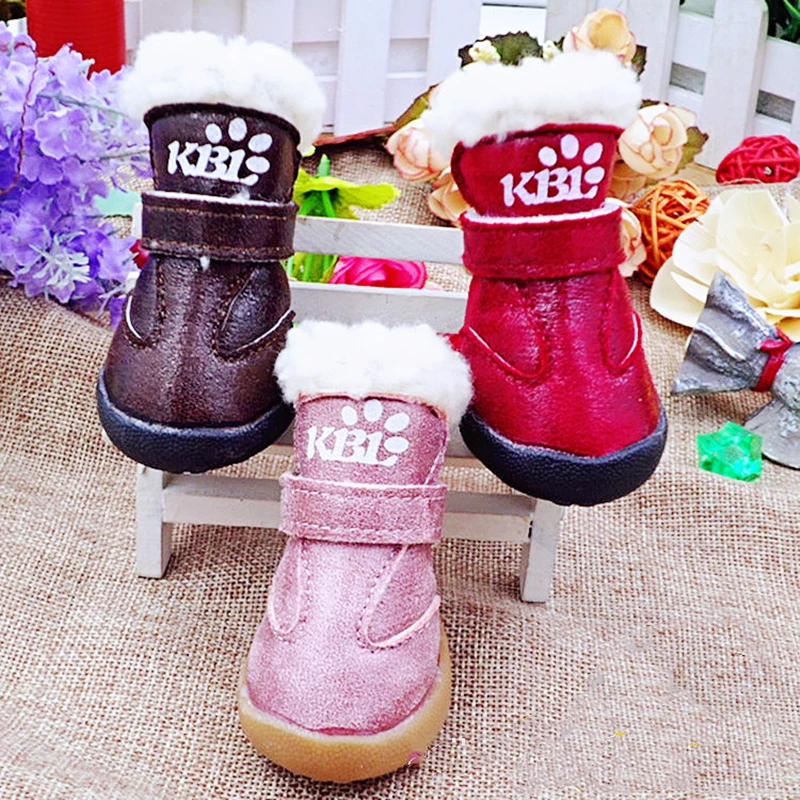 Small Dog Shoes Fashion Red Pu Waterproof Dog Shoes Snow Defence Pet
