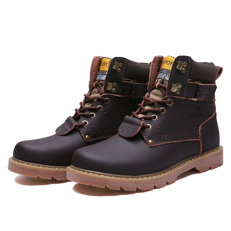 Work Shoes Men Fashion Winter Warm Men Snow Boots Cow Split Leather Boots Men High Quality with Fur Shoes Plus Size HX-019