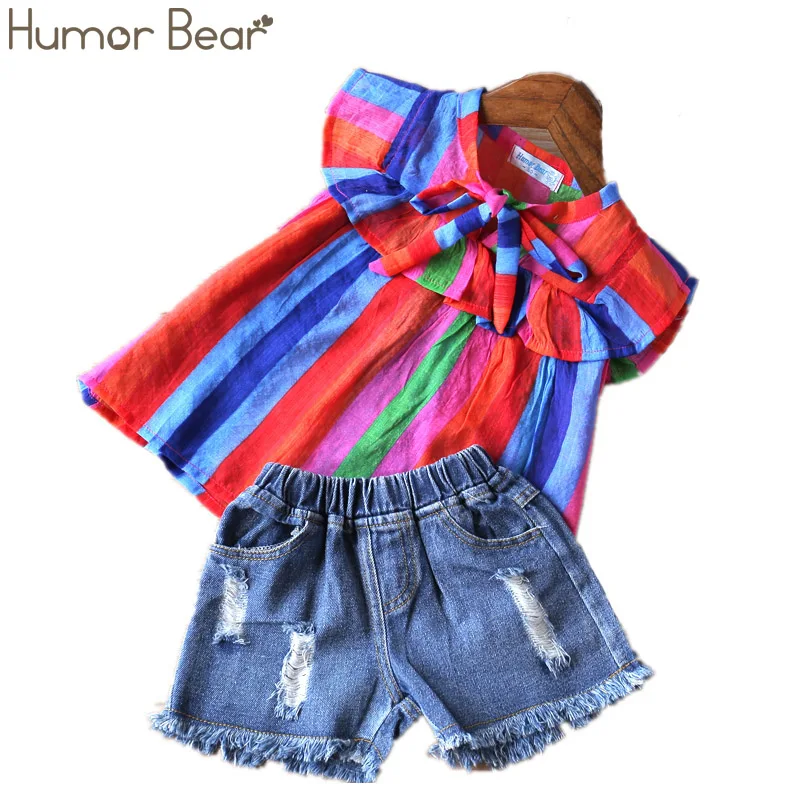 Humor Bear/Одежда для маленьких девочек Новинка года; летняя детская одежда для маленьких девочек; разноцветное пальто+ шорты; костюм Одежда для маленьких девочек - Цвет: Blue BL1175B