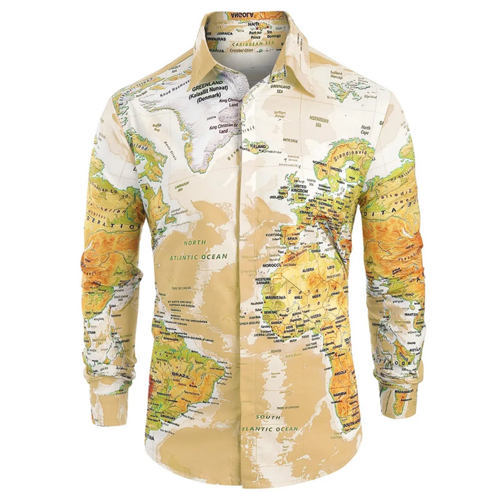 Camisa Masculina, мужская повседневная Рождественская рубашка с принтом снежинок Санты, конфет, топ, блузка, Карта мира, праздничное платье, мужская рубашка - Цвет: 2