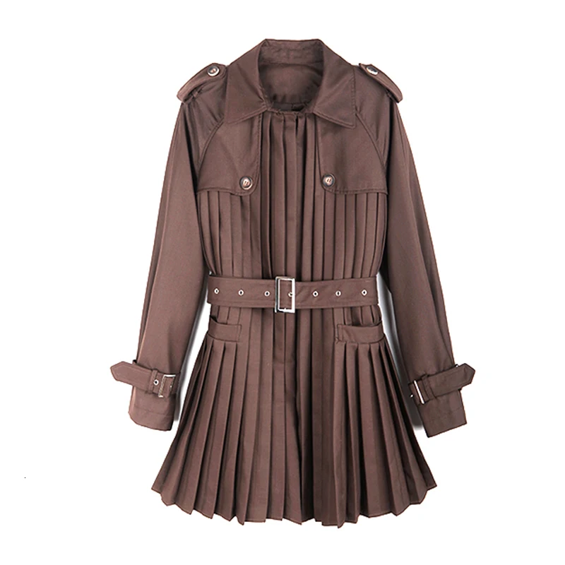 TWOTWINSTYLE/осенние Лоскутные женские пальто с рюшами, воротник с лацканами, длинный рукав, высокая талия, с поясом,, негабаритная мода, Новинка