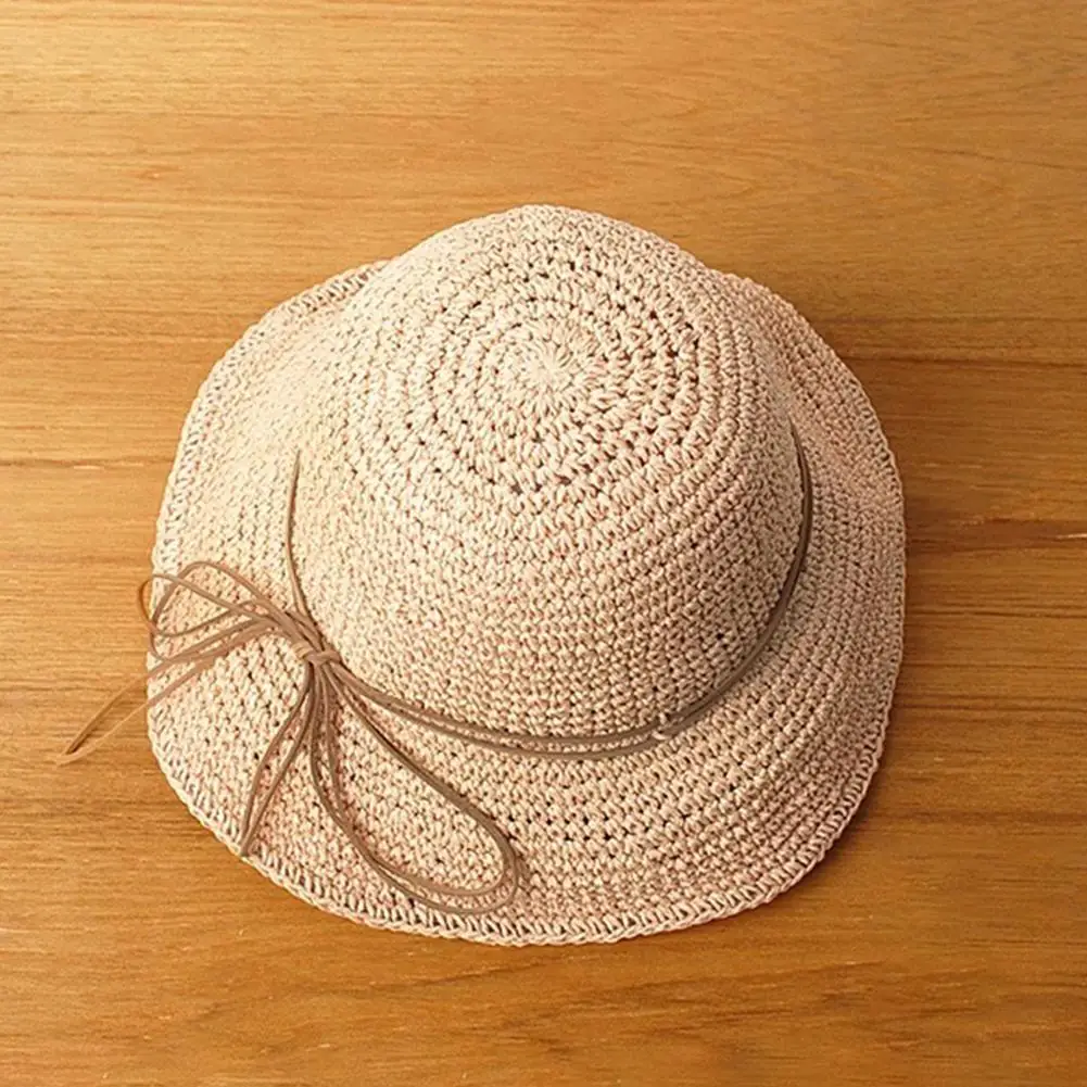 Studyset Summer straw weaving Braided UV Protection Bow Knot Beach Hat Foldable Bucket Cap crocheting
