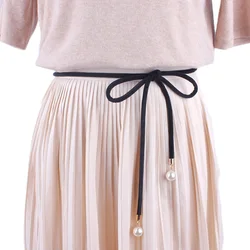 Women Tassel Knot Belt Vintage Pearl Waist Rope Fringed Waistband Girdle Dress