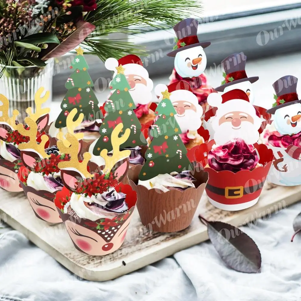 OurWarm 24 шт. Рождественский торт, топперы, капкейки упаковочных материалов, Санта Клаус снеговик, елка, лось, рождественские украшения для дома малыш пользу