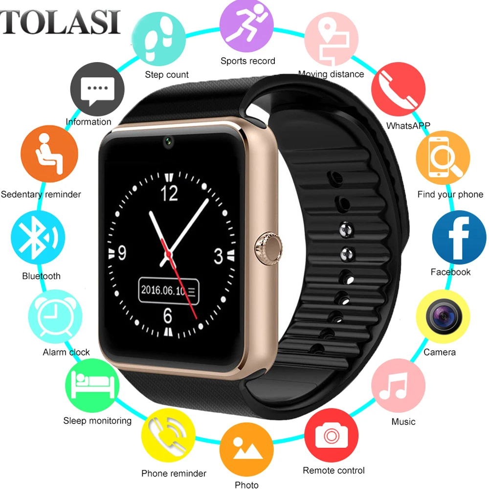 

Smart watch GT08 with upgraded Blue color battery 61D motherboard touch screen Bluetooth Camera music men wrist smartwatch