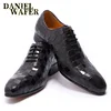 LUXURY ITALIAN LEATHER SHOES MEN NEW FASHION PLAID PRINTS LACE UP BLACK BROWN WEDDING OFFICE SHOES FORMAL OXFORD SHOES FOR MEN ► Photo 3/6