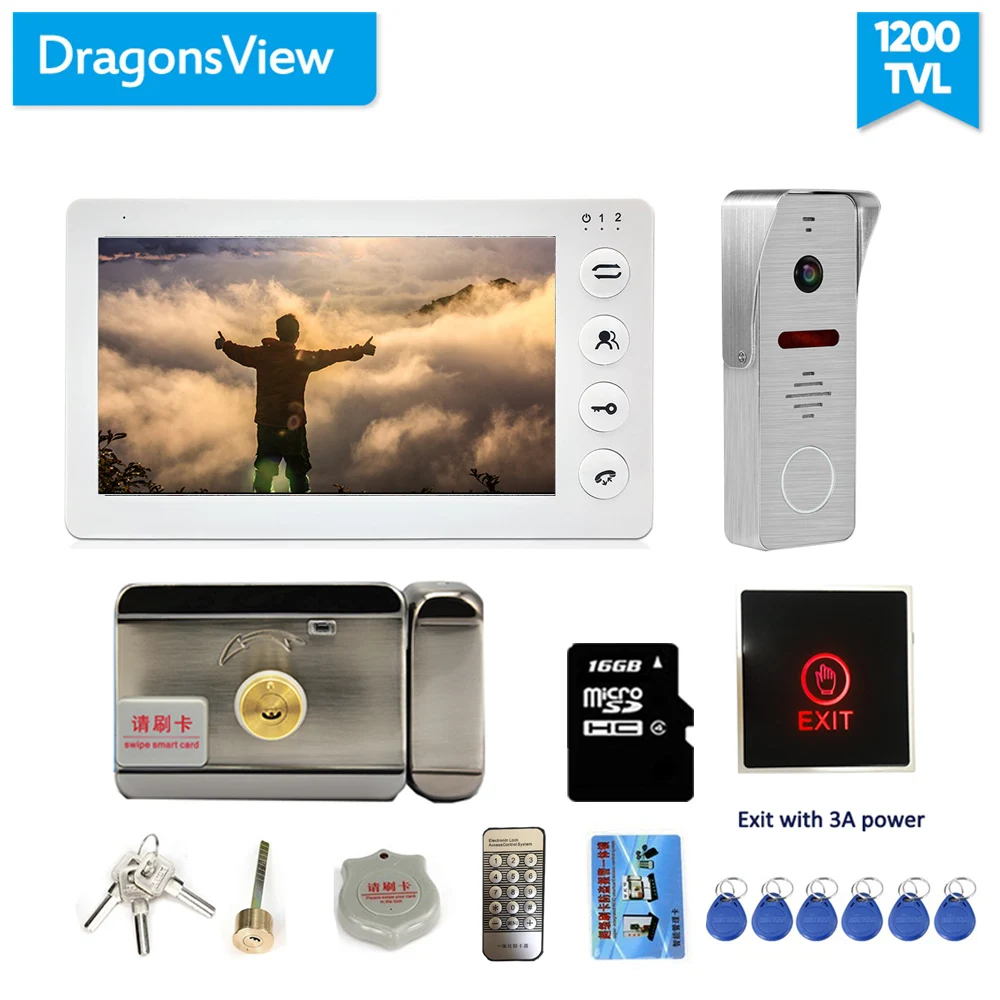 

Dragonsview 7 inch Video Door Phone Intercom System With Electronic Lock Record Motion Wide Angle Doorbell with Camera