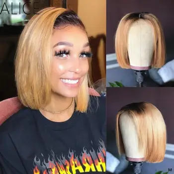 

Alice 13x6 Ombre Highlight Human Hair Wigs 130 150 Density Non-Remy Bob Lace Front Wigs For Black Women