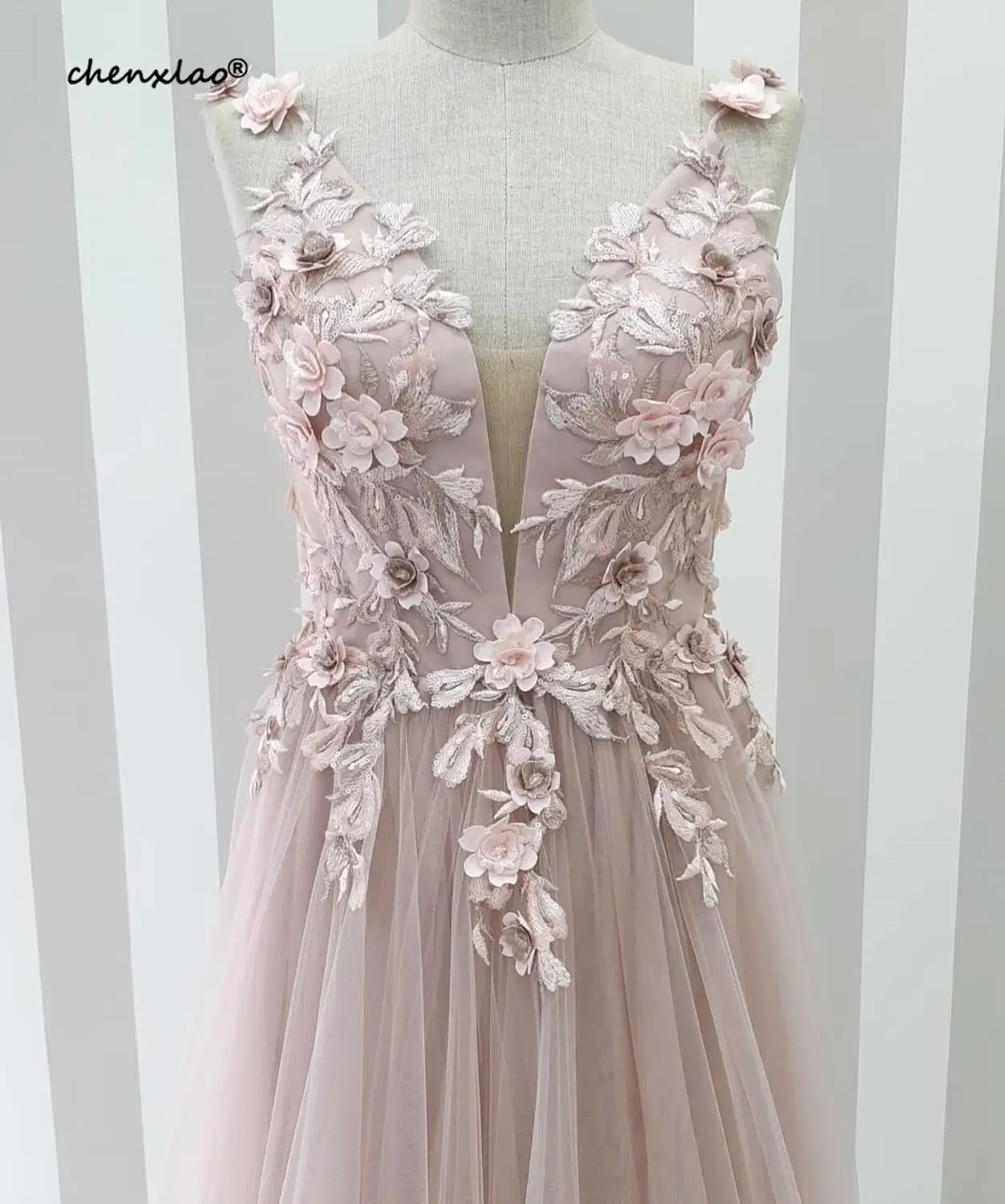 Vestidos, Новое поступление, длинное вечернее платье с глубоким v-образным вырезом без рукавов с кружевным орнаментом, v-образный вырез, вечерние платья, Длинные вечерние платья Gow