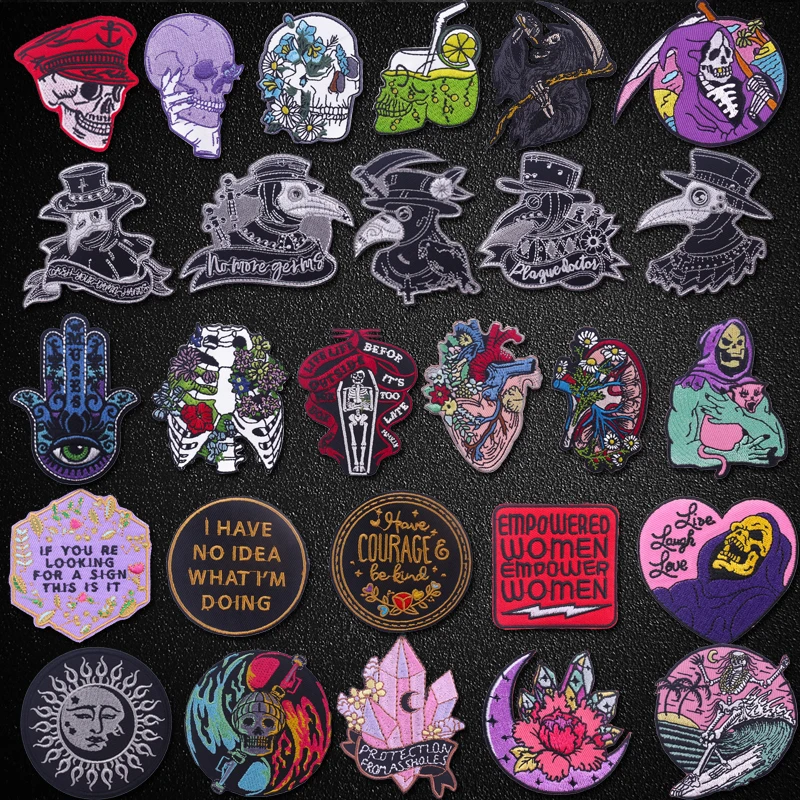 

Punk Patch Letter Stripe Embriodered Patches for Clothing Stickers for Jacket Badges DIY Ironing Skull Patches on Clothes Patch