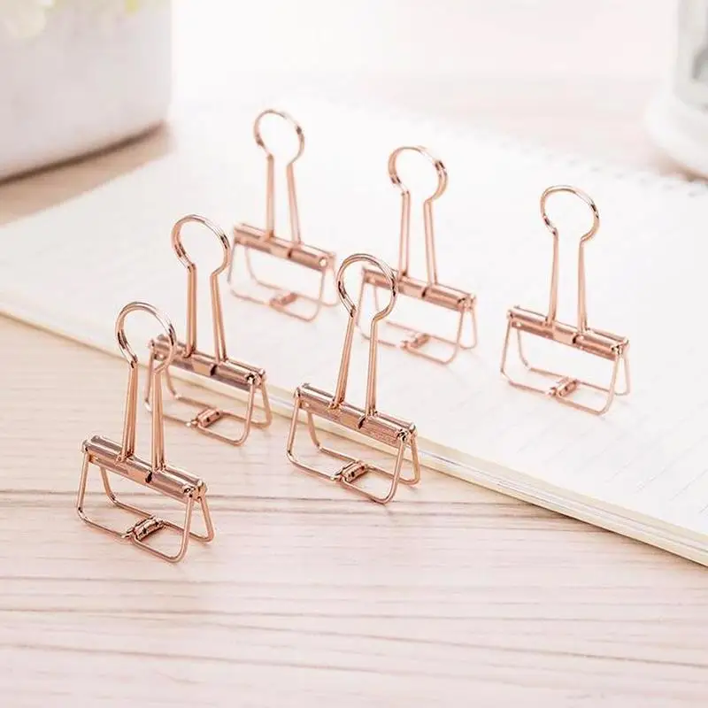 Deli rose gold hollowed out design binder clip for office school paper organizer stationery supply decorative metal clips