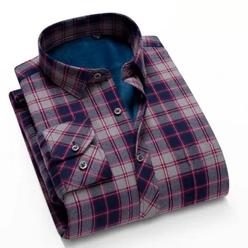 

Men Fashion Long Sleeve Single Breasted Shirts Camisa Printed Add Wool Flannel Upset Add Wool Shirts Camisa Turn-down Collar