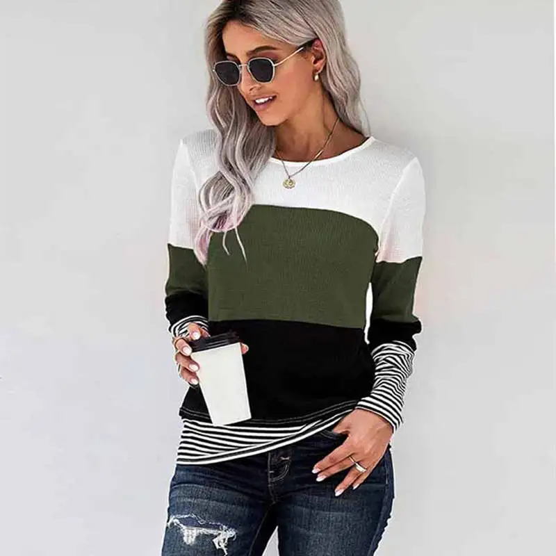 brown sweater Spring Autumn Polyester Women's Sweater Round Collar Long Sleeve Pullover Knitted Striped Slim Fashion Streetwear Sweater black cardigan