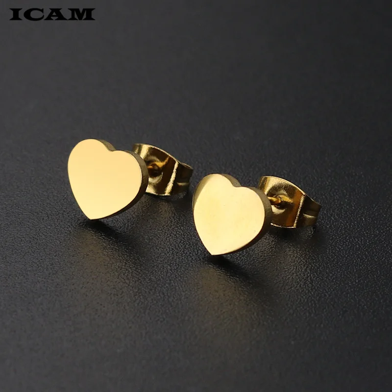 ICAM Women Golden Stainless Steel Cute Stud Earrings Carnations for Girlsl Heart t Minimalist Jewelry | Украшения и аксессуары