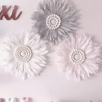

Nordic Style Handmade Sunflower Decorations Feather Wall Hanging Pendant For Home Kids Room Decoration