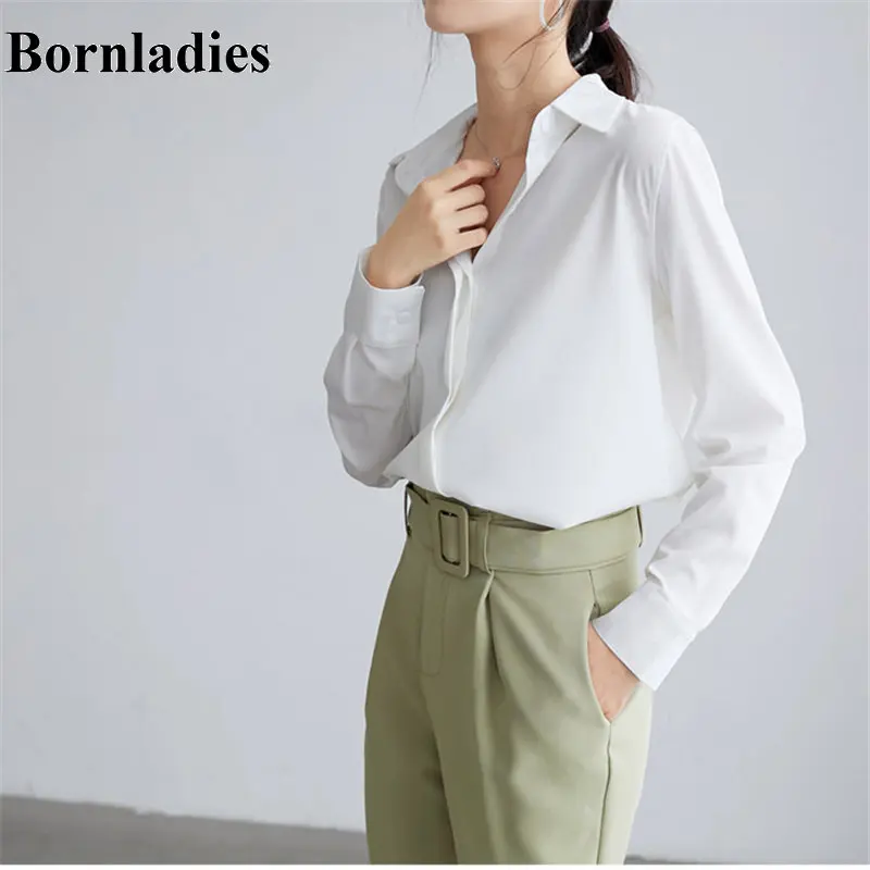 Женская шифоновая рубашка Bornladies однотонная деловая офисная большого размера с