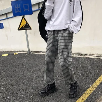 

2019 Autumn Korean Version Of European And American Style Loose Casual Men's Sports Plaid Trousers Joggers Streetwear