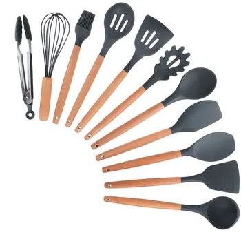 

1 Pcs Silicone Kitchen Set Cooking Tools Utensils Set Spatula Shovel Soup Spoon with Wooden Handle Special Heat-resistant Design