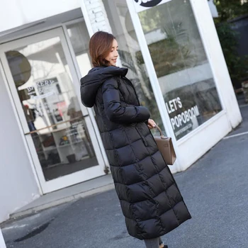 

Winter Women Jacket Fashion New Large Size Slim Extra Long Cotton Coat Hooded Warm Thick Outwear ZF10549