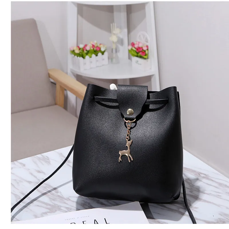 Черный Высокое Качество Мини ПУ Старинные Crossbody Сумка для Женщин Плечо Ведро Сумка Телефон Монета Сумка Олень Сумка bolsa женский сумки через плечо женские женская сумка через плечо сумка через плечо - Цвет: Черный