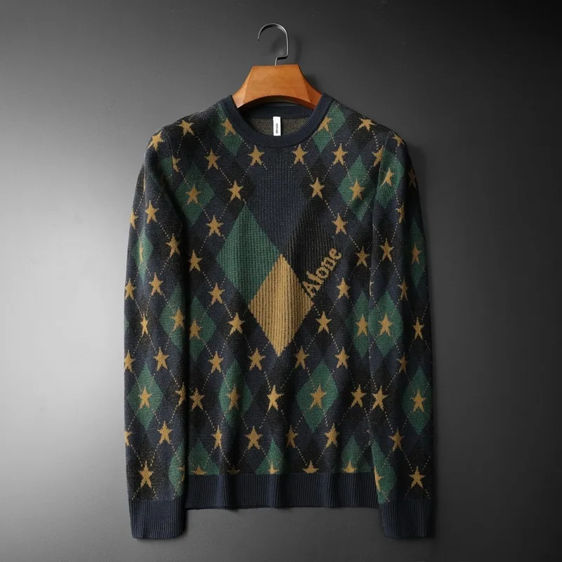 Новинка, мужские Роскошные зимние свитера с вышитыми значками, Повседневные свитера со звездами, пуловер азиатского размера, высокое качество, Drake# N29 - Цвет: Черный