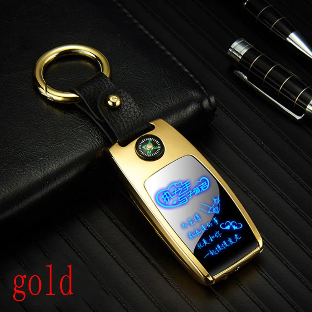 USB Зажигалка светодиодный экран компас Ключ Пряжка - Цвет: gold