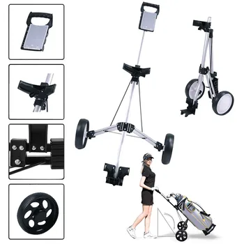 

New Foldable 2 Wheel Push Pull Golf Cart /Cup Holder Trolley Swivel Steel Light