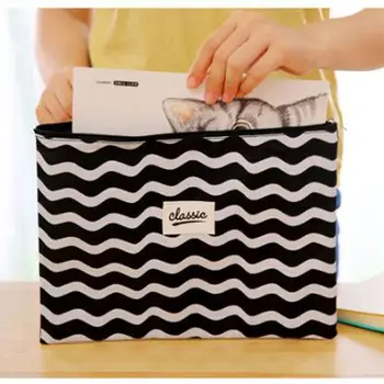 

Black And White Wavy Leather Clip Book Pencil Pencil Case Information Office Portfolio A4 Zipper File Bag