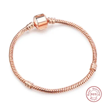 

Original 925 Sterling Silver & Rose Gold Snake Chain Bracelets DIY Bracelet Jewelry For Women Long 16CM-23CM 8 Size Choice