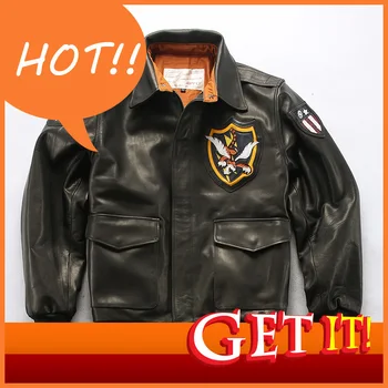 

New Genuine Leather Jacket Men's Vintage A-2 Air Force Pilot Jacket with Tiger Brand Autumn Winter Cowhide Motorcycle Warm Coat