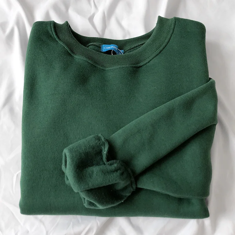 green Mooirue Женская толстовка Basics цвет сплошной цвет утолщение увеличение вниз свободные пуловеры 12 цветов - Цвет: green