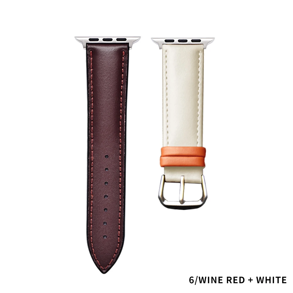 Коричневый кожаный ремешок петля ремешок для Apple Watch 4 3 2 1 38 мм 40 мм, мужской кожаный ремешок для iwatch 5 44 мм 42 мм браслет - Цвет ремешка: Wine red  white