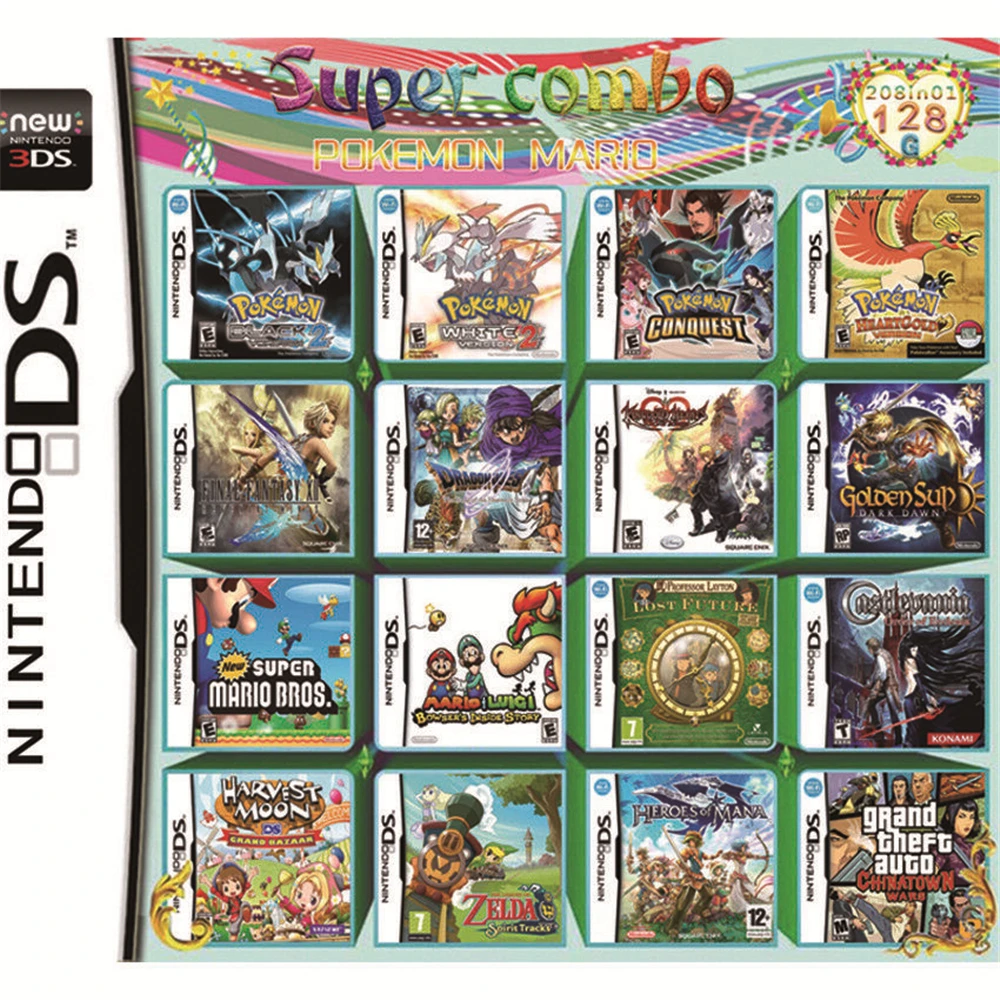 

208 in 1 Video Game Accessories Parts Compilation Cartridge Card for DS/3DS/2DS Console Super Combo Multi Cart