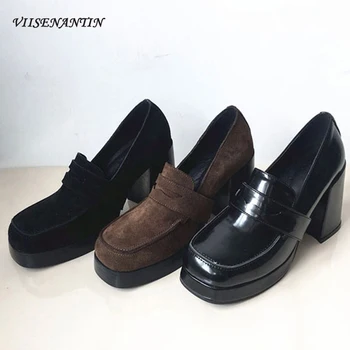 

Retro Thick Sole Woman Loafers All-match Cow Suede High-heel Platform Shoes Spring Autumn New Arrivial Fashion Comfortable Pumps