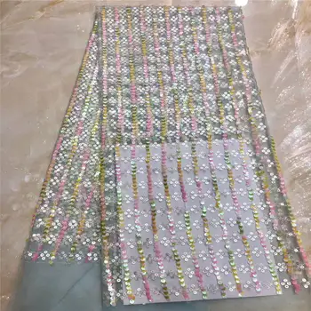 

Popular embroidery African tulle lace French net fabric CiCi-101930 with big sequins embrodery lace fabric cloth for dress