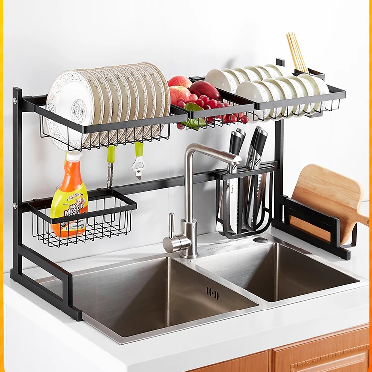 

Black countertop sink top shelf kitchen drainage shelf bowl chopstick shelf sink sink receptacle shelf landing