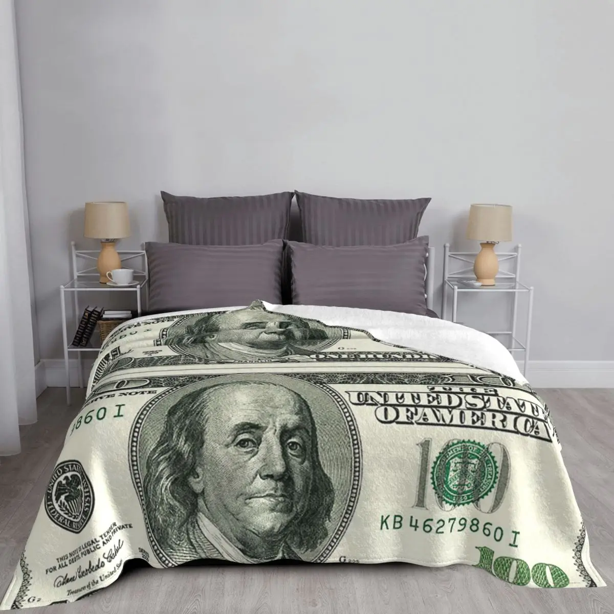 Benjamin Franklin 100 Dollar Bill Knitted Blankets Fleece Money Pattern USA Warm Throw Blankets for Car Sofa Couch Bedspread 3
